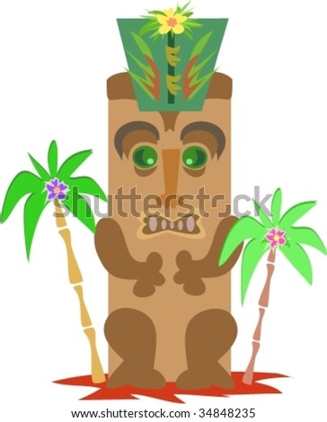 Crazy Tiki With A Hat And Palm Trees Vector - 34848235 : Shutterstock