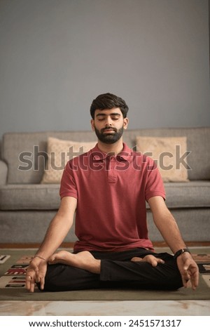 Similar – Image, Stock Photo Man meditating in Lotus pose