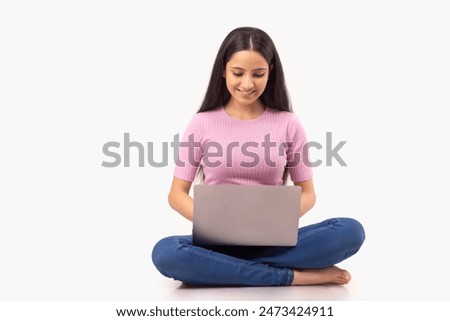 Similar – Image, Stock Photo Teenager girl with laptop in apartment