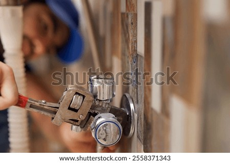 Similar – Image, Stock Photo down pipes in front of an orange plastered wall, one orange and three grey