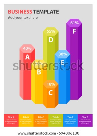 Column chart template with 6 options. The elements of this template can be easily adjusted, transformed, added/completed, deleted and color can be changed.