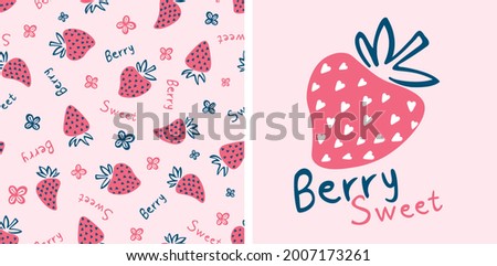 cute sweet berry strawberry seamless patterns and element for printable in minimal style isolated in background. Strawberry pattern set. Textile print for little baby.