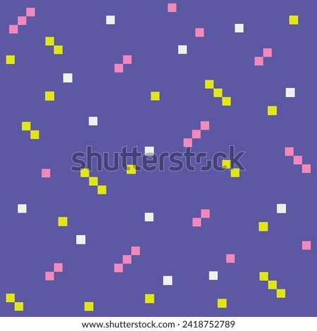 Y2k seamless pattern, square primitive shapes for children. Tetris. Purple color. Retro vibes. Flat design. funky style. Print for web, scrapbooking, stickers, wallpaper, poster. Pink, violet, yellow
