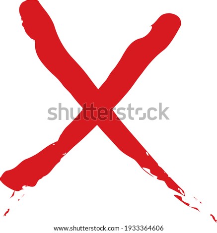 vector icon of marking an x of wrong done by pen or brush in organic style