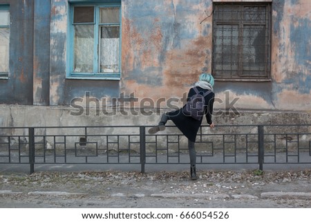 Similar – Image, Stock Photo Girls climb a fence in the spring in the garden.The concept of childhood, cheerfulness, carefree.