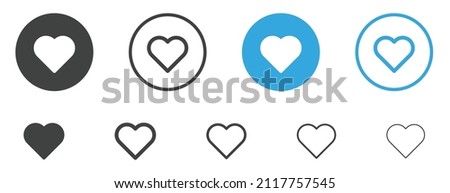 favorite heart icon, love symbol, hearts button set in filled, thin line, outline and stroke style for apps and website	
