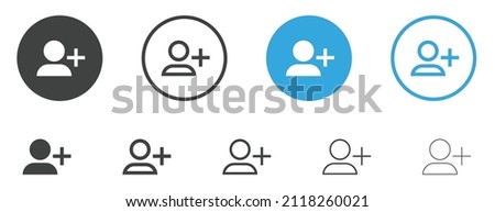 Add new user icon vector male person profile avatar with plus symbol, Add user profile icon	
