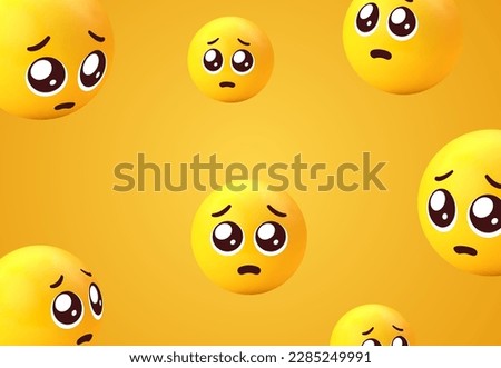 3d pleading emoji face with glossy eyes background collection. yellow sad emoticon for social network media -cute smiling emojis - simp begging emoticon set - unhappy emoticons. Vector illustration