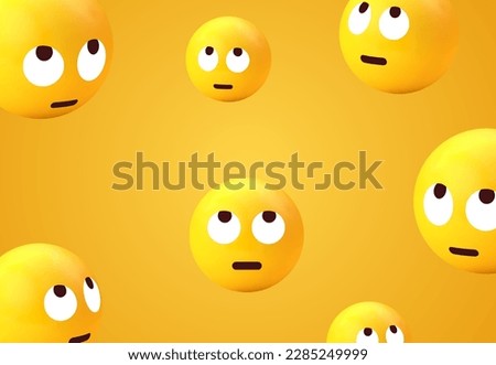 3d emoji face with rolling eyes background collection. yellow emoticon with closed neutral mouth for social network media - disdain boredom emojis - eye roll cute emoticon set. Vector illustration