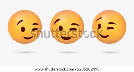 3d Winking emoji face , slight smile winky emoticon with closed one eye wink
