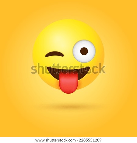 crazy emoji face with winking eye and tongue out . funny emoticon with eyewink. vector illustration