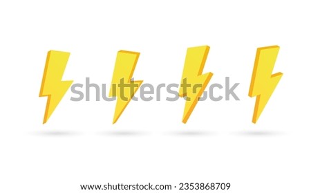 3d flash lightning bolt icon with thunderbolt, flash thunder power icon - Electric power icon symbol - Power energy icon sign - 3d Yellow thunder and bolt lighting flash, 3d rendering, 3d illustration