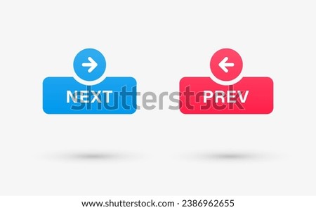 next and previous buttons with arrow right left icon in modern label banner. back prev and next button	