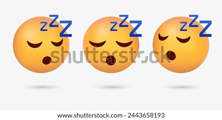 3d Sleeping emoji face , Snoring emoticon with eyes closed sleep emotion with zzz	