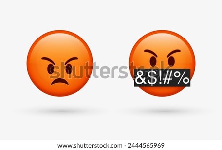 3d Red Angry emoji Face, emoticon Face with Symbols Over Mouth, Serious Face with Symbols Covering Mouth, red mad, Grumpy, angry emotion, Swearing, Grawlix, Cussing, Cursing character