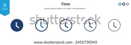 time and clock icons set in flat style, timer symbol watch later sign in filled, line, outline icon for ui apps and website	
