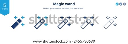 Magic wand icon and Sparkle stars icon set. magic tool icon, filters with sparks symbol, wizard magic stick button, miracle wish sign