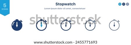 Stopwatch and timer icon set. time and clock icons set in flat style, timer symbol watch later sign in filled, line, outline icon for ui apps and website