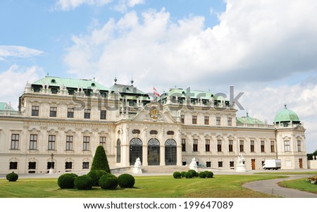 VIENNA, AUSTRIA - JULY 10, 2011: Beautiful architecture of Belvedere Palace and gardens major histoical and cultural landmark in the Viennese capital city.