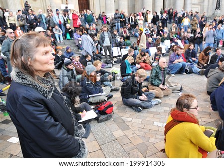 LONDON, UK - NOVEMBER 19, 2011: Occupy London protesters on strike in front of Saint Paul Cathedral in London