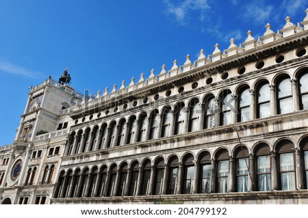 VENICE, ITALY - MAY 6, 2012: Architectural detail of the Procuratie Vecchie arcade building in San Marco square, Venice (Italy)