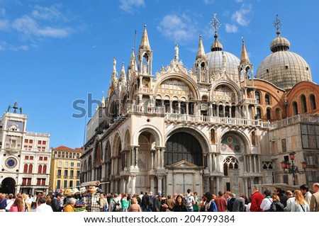 VENICE, ITALY - MAY 6, 2012: Tourists visit the San Marco Basilica in Piazza di San Marco