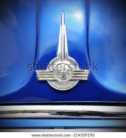 NOTTINGHAM, UK - APRIL 29, 2011: Closeup of Morris vintage car logo - a popular 1930s British commercial vehicles produced by Morris Commercial Cars Ltd founded by William Morris