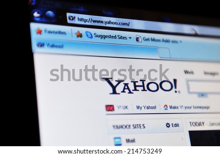 LONDON, UK - FEBRUARY 3, 2011: Close up of Yahoo home page on laptop screen