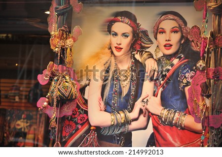 LONDON, UK - AUGUST 23, 2010: Vintage accessories on display in window shop in central London (illustrative editorial)