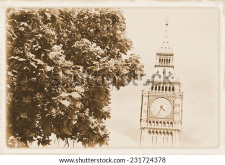 Vintage postcard depicting an architectural detail of the famous Big Ben in London