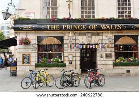 LONDON, UK - JULY 9, 2014: Facade of the Prince of Wales traditional British pub in central in central London