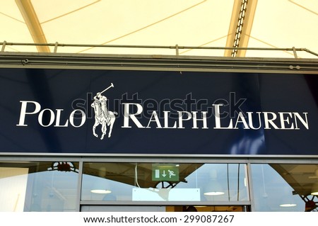 London, UK - June 14, 2015: Detail of the entrance to a Polo Ralph Lauren shop. Polo Ralph Lauren designs, markets and sells men\'s, women\'s and children\'s fashion products to customers worldwide.