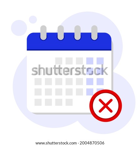 Vector calendar icon. Flat isolated vector illustration. Red decline, postpone canceled meetings or plans.