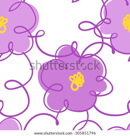 seamless pattern with purple flowers on the white background