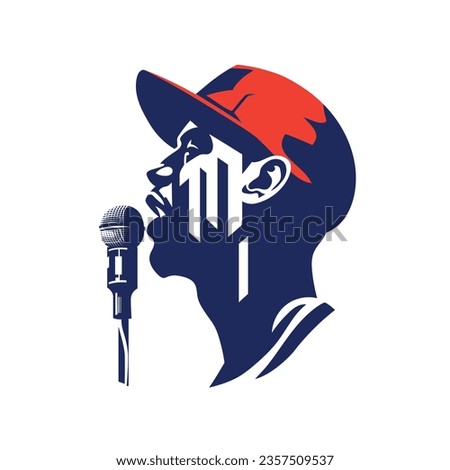 Rapper in baseball hat with microphone modern vector illustration. 