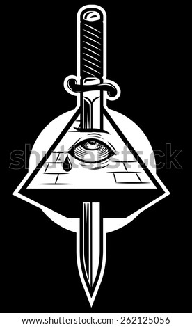 Pyramid with eye killed by sword. New world order. Mason symbol Сток-фото © 