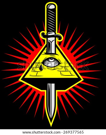 Pyramid with eye killed by sword. New world order. Masonic symbol. Mystic sign. all seeing eye vector Сток-фото © 