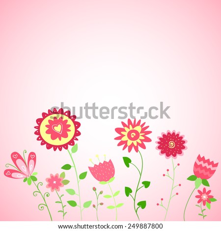 Spring Background. Cute vector flowers. Pink flower