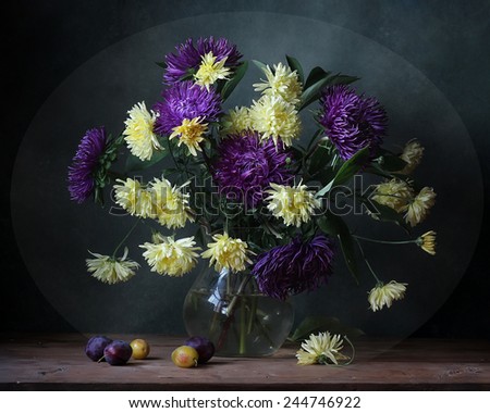 still life with asters and plums