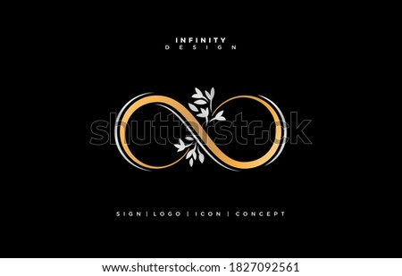 Floral infinity logo, floral infinite symbolic, floral infinity design, elegance infinity gold and silver with minimal floral for wedding, fashion, jewelry, boutique and creative templates any company
