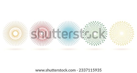 vector illustration Set of abstract colorful halftone circles or sunburst spreding design elements isolated on white backgrounds for Layouts, collages, scene designs, User interface designs, decks