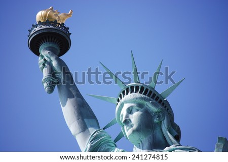 The Statue of Liberty Close up Face & Torch- Liberty Island, New York, New York City, United States