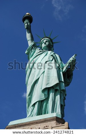 The Statue of Liberty Ground View of Pedestal and Above - Liberty Island, New York, New York City, United States