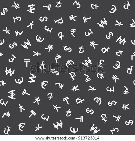 Various foreign currencies signs seamless pattern. Pattern Background. Various currency symbols. Exchange foreign currency pattern. Exchange foreign currency pattern. Exchange foreign currency icon.
