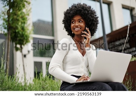 Similar – Image, Stock Photo Happy Afro Woman Using Phone