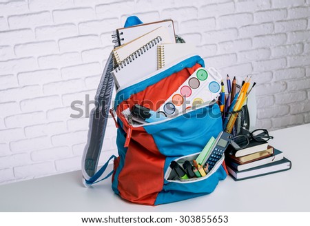 School backpack and school supplies. Time to study
