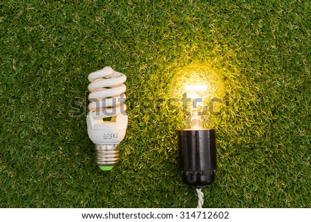 Light bulb on grass, ecology concept