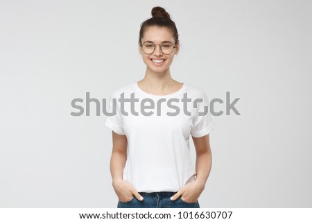 Similar – Image, Stock Photo Attractive young girl wearing a yellow T-shirt