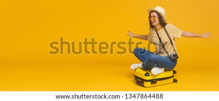 Similar – Image, Stock Photo Woman pretending to play the guitar