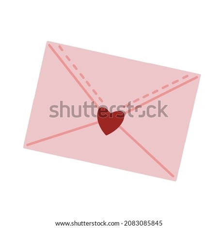 Letter vector icon. Hand drawn closed pink envelope with heart stamp. Romantic message for valentine's day. Flat style, isolated element. Cute package, festive template for decoration, design.